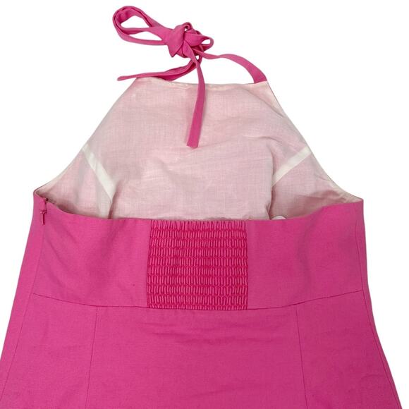 Lilly Pulitzer Halter Top 2 Pink Embroidery Beading Tie Neck Side Zip - Picture 4 of 9